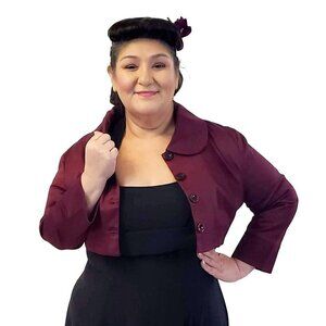 Chicstar Cropped Retro Jacket in Burgundy